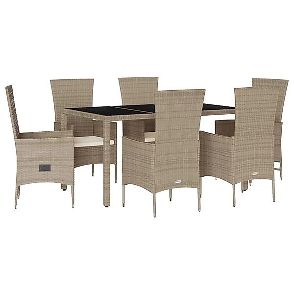 vidaXL 7-Tlg Garten-Essgruppe mit Kissen Beige Poly Rattan 3277577 günstig online kaufen