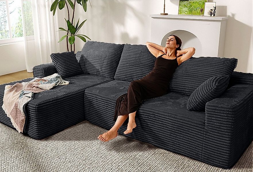 Patbrela Ecksofa Couch L-Form,Sofa Links Samtstoff Vierersofa mit Liegefläc günstig online kaufen