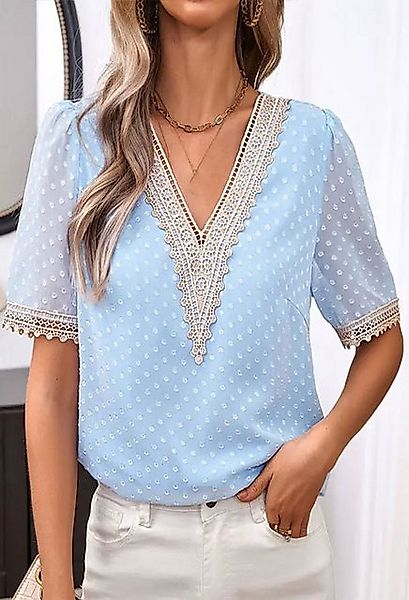 CHENIN Kurzarmhemd Elegantes, spitzenbesetztes V-Ausschnitt-Top mit kurzen günstig online kaufen