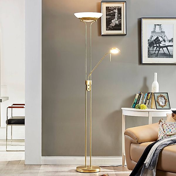 Lindby LED-Stehlampe Yveta, messing, Leselampe, dimmbar günstig online kaufen