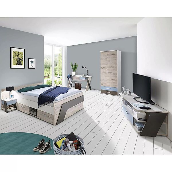 Lomadox Jugendzimmer Komplett-Set mit Bett 140x200 cm mit Kleiderschrank LE günstig online kaufen
