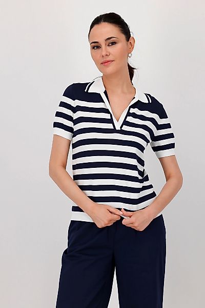 Monari Polokragenpullover "Pullover Polo Ringel", Mit Rundhalsausschnitt günstig online kaufen
