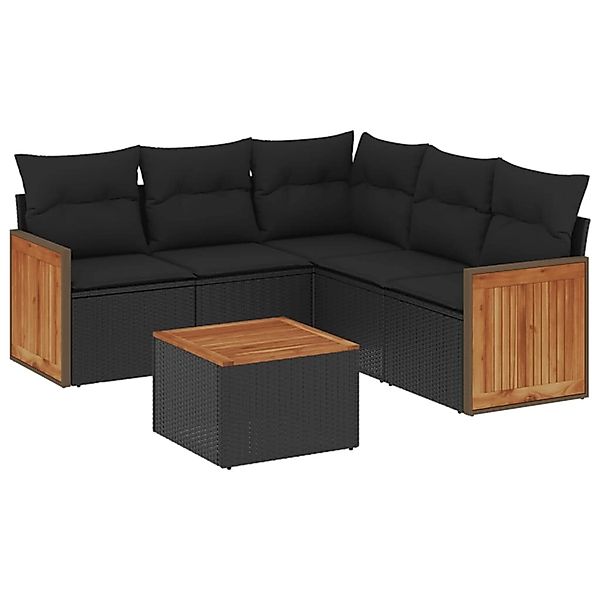 vidaXL 6-Tlg Garten-Sofagarnitur mit Kissen Schwarz Poly Rattan 3260046 günstig online kaufen