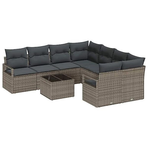 vidaXL Sofa Set mit Kissen mit Speicher 9-Tlg Grau Poly-Rattan 3354988 günstig online kaufen