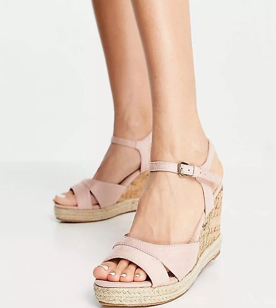 Glamorous Wide Fit – Sandalen in Altrosa mit Keilabsatz aus Kork-Neutral günstig online kaufen