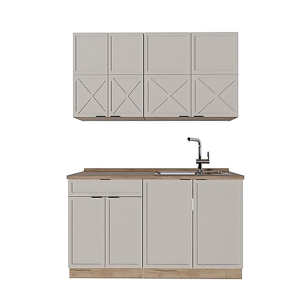 Vicco Fame-Line Singleküche GrauBeige/Goldkraft Eiche 140 cm AP Eiche günstig online kaufen