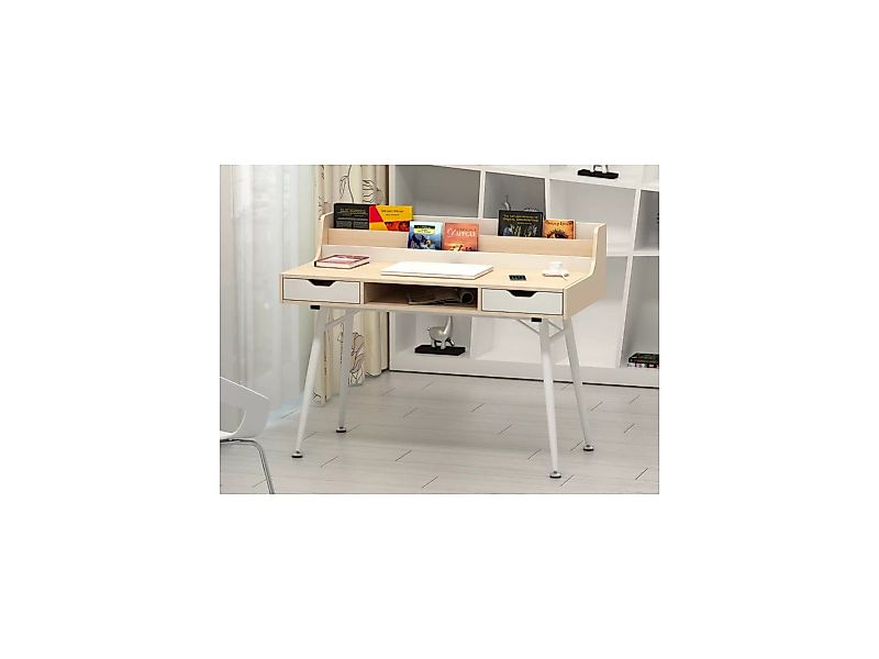 Schreibtisch mit Stauraum - MDF - Weiß & Naturfarben - LARCOS günstig online kaufen