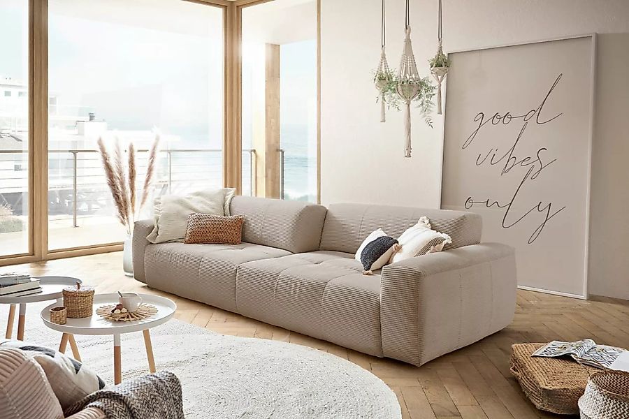 KAWOLA Big Sofa PALACE 3-Sitzer mit Sitztiefenverstellung Cord taupe günstig online kaufen