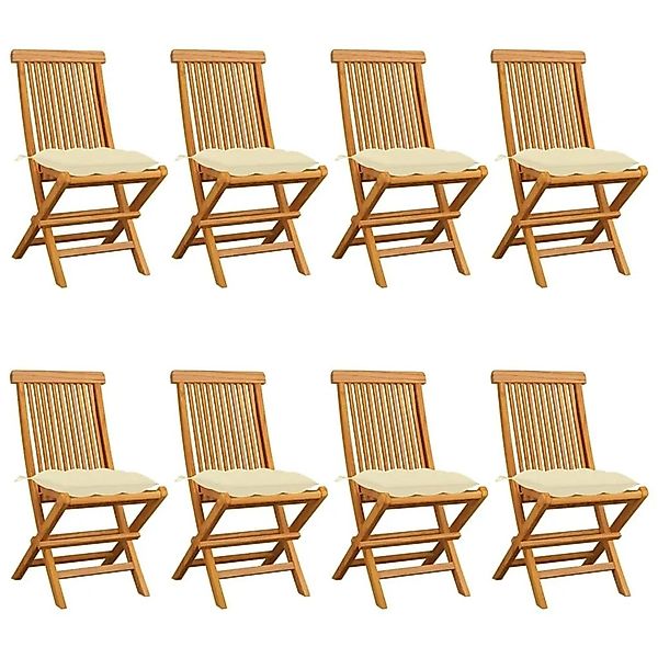 vidaXL Gartenstühle mit Cremeweißen Kissen 8 Stk Massivholz Teak 3072934 günstig online kaufen
