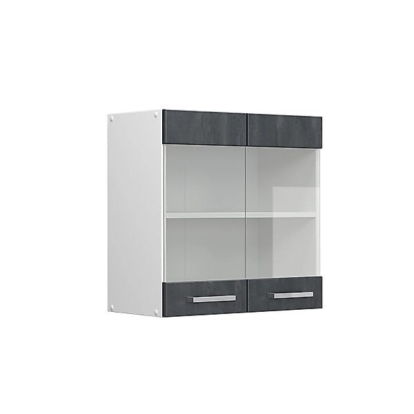 Vicco Küchenglasschrank R-Line Glashängeschrank Schwarz Beton/Weiß 60 cm günstig online kaufen