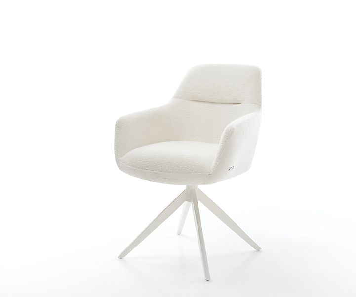 Drehstuhl Pejo-Flex Bouclé Soft Beige Kreuzgestell breit Weiß 360° drehbar günstig online kaufen