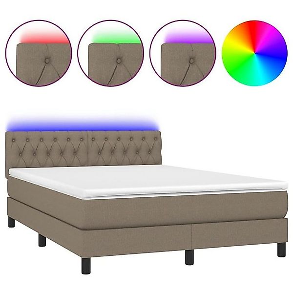 vidaXL Boxspringbett Boxspringbett mit Matratze LED Taupe 140x200 cm Stoff günstig online kaufen