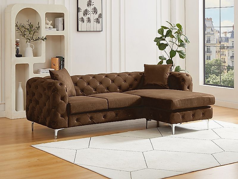 Wendbares Ecksofa Chesterfield aus Mikrofaser in Lederoptik, braun, EDWINA günstig online kaufen
