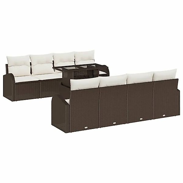 vidaXL Gartensofa-Set mit Kissen mit Speicher 9 Stk Braun Poly Rattan 33573 günstig online kaufen