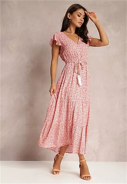 RUZU UG Dirndl Kleid V-Ausschnitt, kurzen Ärmeln, elastischem Bund, florale günstig online kaufen