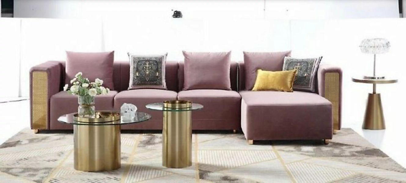 JVmoebel Ecksofa Moderne Rosa Eck-Couch luxus L-Form Sofa Edelstahlelemente günstig online kaufen