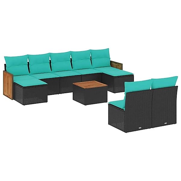 vidaXL 10-Tlg Gartensofa-Set mit Kissen Schwarz Polyrattan 3228059 günstig online kaufen