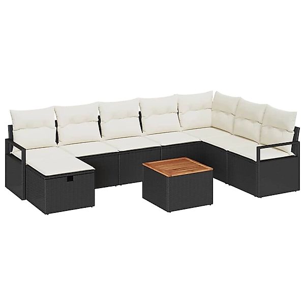 vidaXL Garten-Sofa-Set mit Kissen 9-Tlg Schwarz Poly Rattan 3360883 günstig online kaufen
