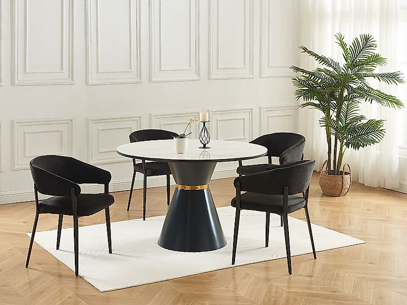 Stuhl mit Armlehnen 2er-Set - Stoff & Metall - Schwarz - AVRELA günstig online kaufen