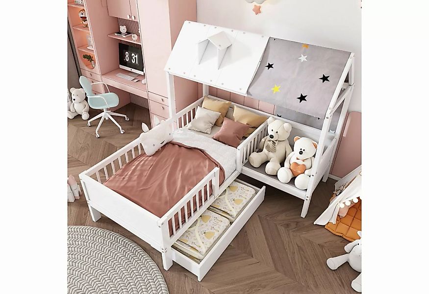 HAUSS SPLOE Kinderbett 90*200 cm Hausförmiges Kinderbett mit Zeltstoff und günstig online kaufen