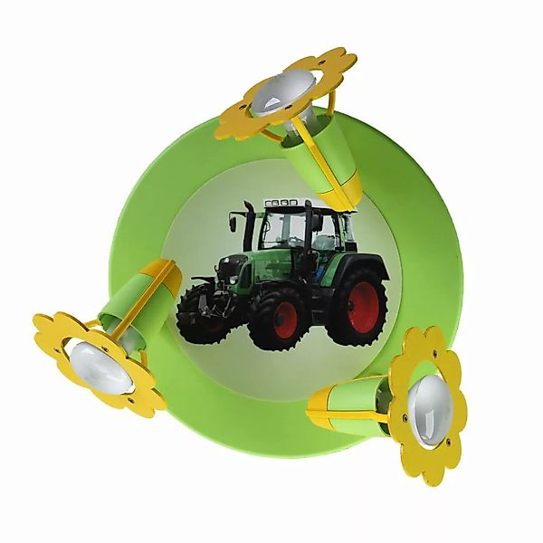 home24 Elobra Deckenleuchte Traktor 3-flammig Grün Holz Dimmbar 30x30x18 cm günstig online kaufen