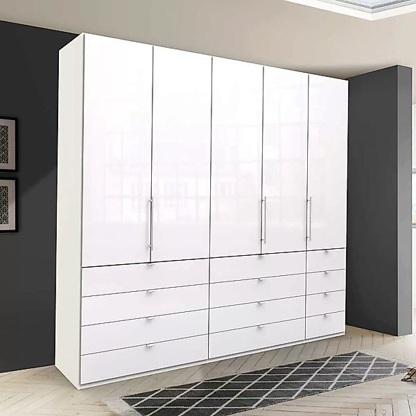 Großer Schlafzimmerschrank in Weiß Glas beschichtet Falttüren günstig online kaufen