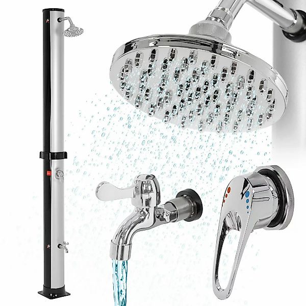 ML-Design Solardusche 35L 217,5cm Rund Fußdusche Regenduschkopf Silber-Schw günstig online kaufen