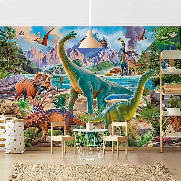 Bilderdepot24 Kindertapete Kinderzimmer Brachiosaurus Tricaterops Kinder günstig online kaufen