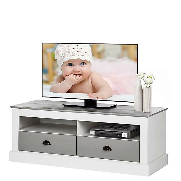 Fernsehmöbel im Landhausstil Weiß und Grau massiv günstig online kaufen
