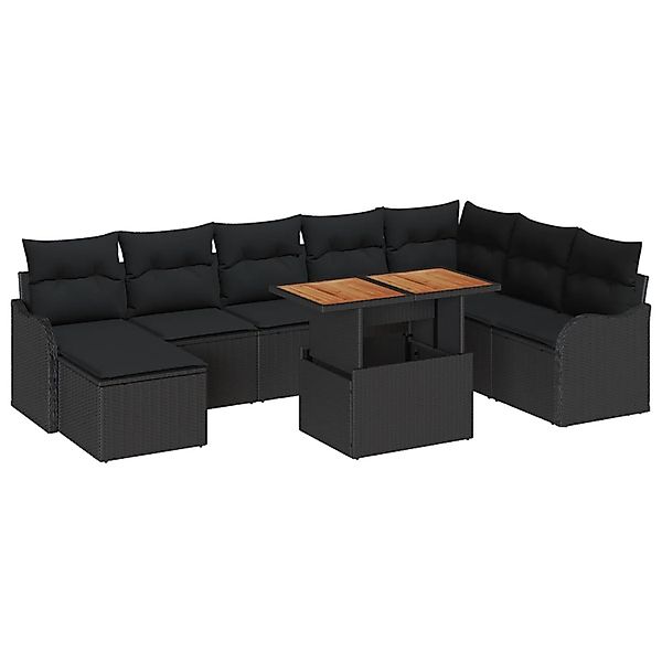 vidaXL 9-Teiliges Garten-Sofa-Set mit Kissen Schwarz Poly Rattan 3358235 günstig online kaufen