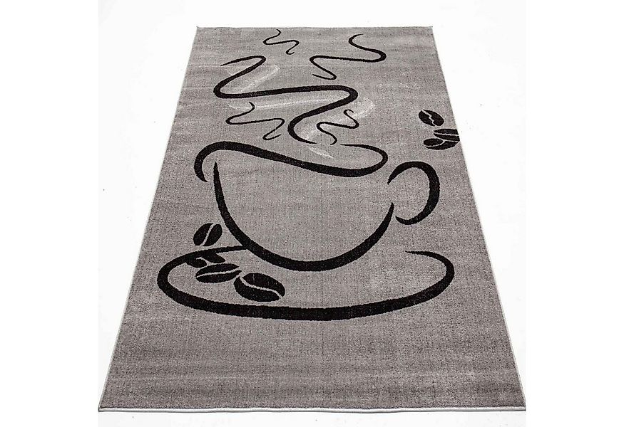 Vimoda Teppich Küchenteppich Grau Trendiger Kaffee Motiv, Rechteckig, Höhe: günstig online kaufen