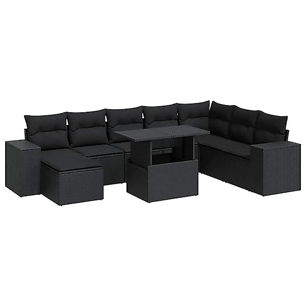 vidaXL 9-Tlg Garten-Sofagarnitur mit Kissen Schwarz Poly Rattan 3326846 günstig online kaufen