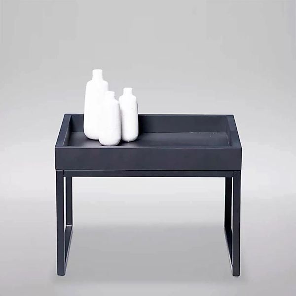 Schwarzer Beistelltisch Tischplatte mit Rand Metall Bügelgestell günstig online kaufen