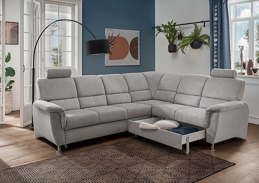 Home affaire Ecksofa »Pisa L-Form, mit Schlaffunktion, Stauraum, 2x höhenve günstig online kaufen