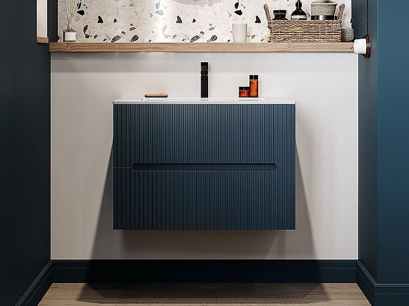 Waschbeckenunterschrank hängend - 80 cm - Blau gerippt - PAVANI günstig online kaufen