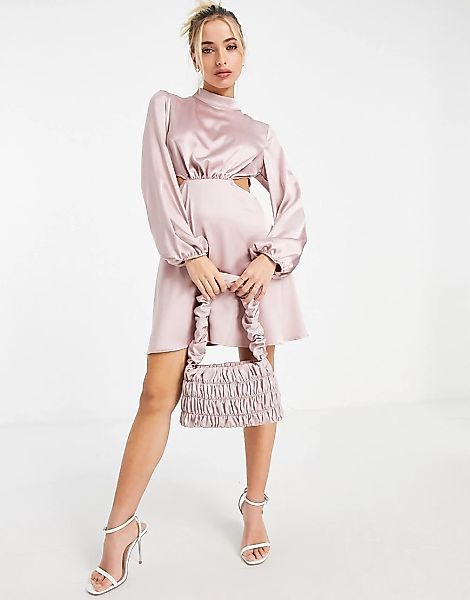 Miss Selfridge – Mini-Ausgehkleid aus lila Satin mit Zierausschnitten günstig online kaufen