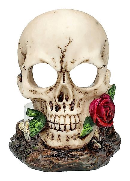 Figuren Shop GmbH Teelichthalter Teelichthalter - Totenkopf mit Rosen - Got günstig online kaufen