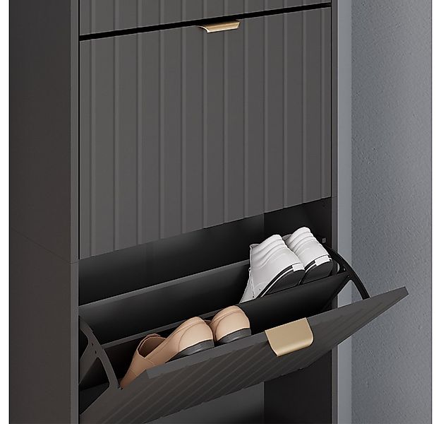 Vicco Schuhschrank Helge, Schwarz, 60 x 166.7 cm 4 Fächer günstig online kaufen