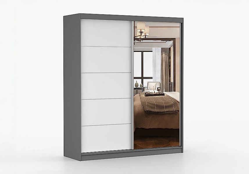 imoebel24 Schwebetürenschrank BELLA 03 183 cm - Grau / Weiss Matt günstig online kaufen