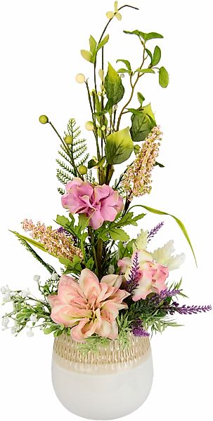 Kunstblume Gesteck aus Hortensien und Dahlien, günstig online kaufen