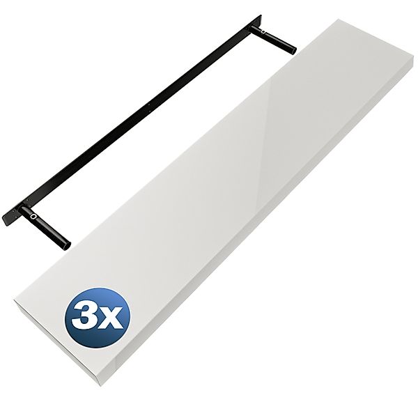 Wandregal Schweberegal 110cm 3er-Set Hochglanz Weiß + Halterung günstig online kaufen