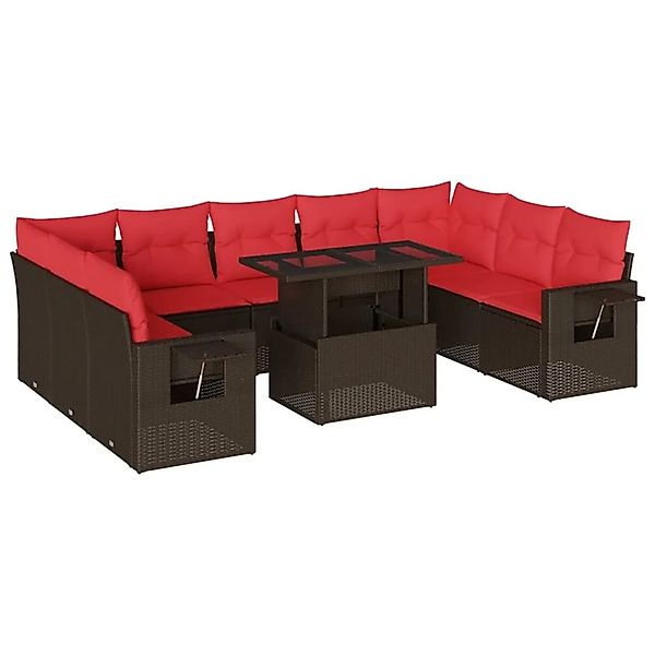vidaXL 10-Tlg Gartensofa-Set mit Kissen Braun Polyrattan 3268114 günstig online kaufen