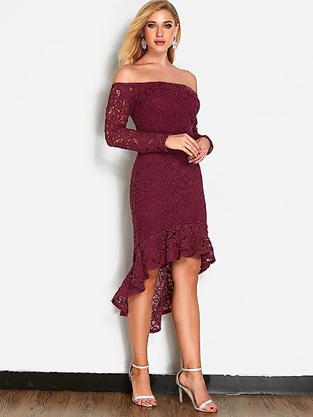 Burgunder Lace Off Shoulder Fashion Party Kleid günstig online kaufen