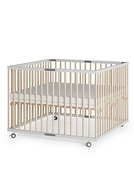 Sämann Babybett Laufgitter 100x100 cm faltbar mit Matratze weiß/natur Premi günstig online kaufen