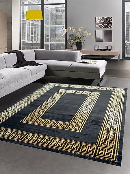 Carpetia Teppich Teppich Wohnzimmer mit Bordüre Mäander Muster schwarz gold günstig online kaufen