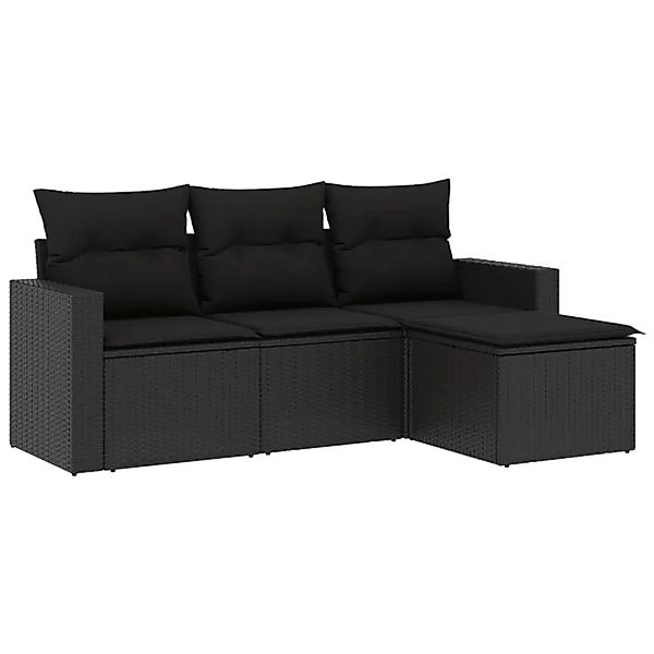vidaXL 4-Tlg Garten-Sofagarnitur mit Kissen Schwarz Poly Rattan 3251202 günstig online kaufen