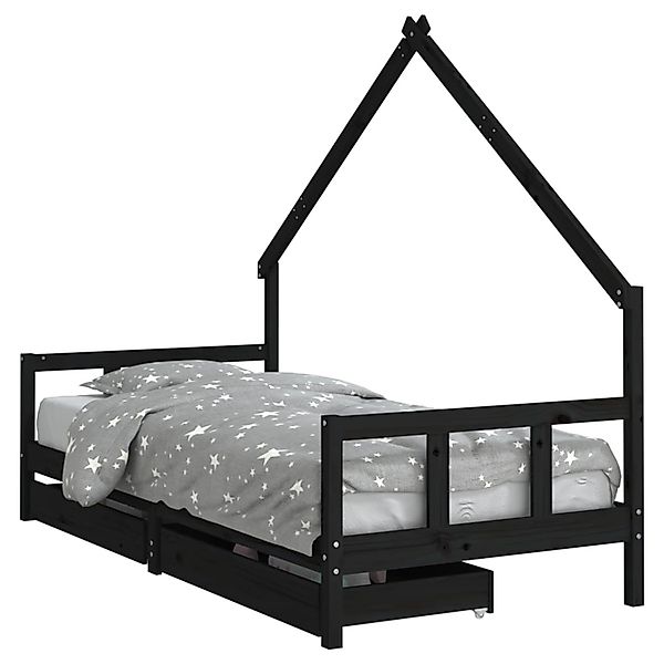 vidaXL Kinderbett mit Schubladen Schwarz 90x200 cm Massivholz Kiefer 834554 günstig online kaufen