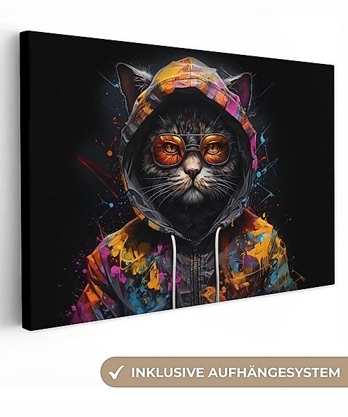 OneMillionCanvasses® Leinwandbild Katze - Mantel - Graffiti - Brille - Schw günstig online kaufen