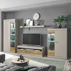 Wohnzimmerwand Modern in Hellgrau Zinneichefarben (vierteilig) günstig online kaufen