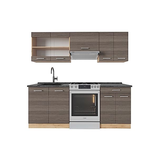 Vicco R-Line Küchenzeile Edelgrau/Goldkraft Eiche 200 cm AP Anthrazit günstig online kaufen
